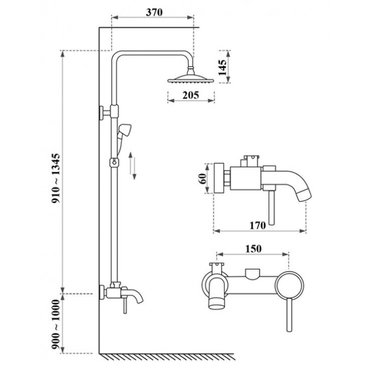 Bản vẽ kỹ thuật bộ vòi sen tắm nóng lạnh bằng đồng KANLY GCS18