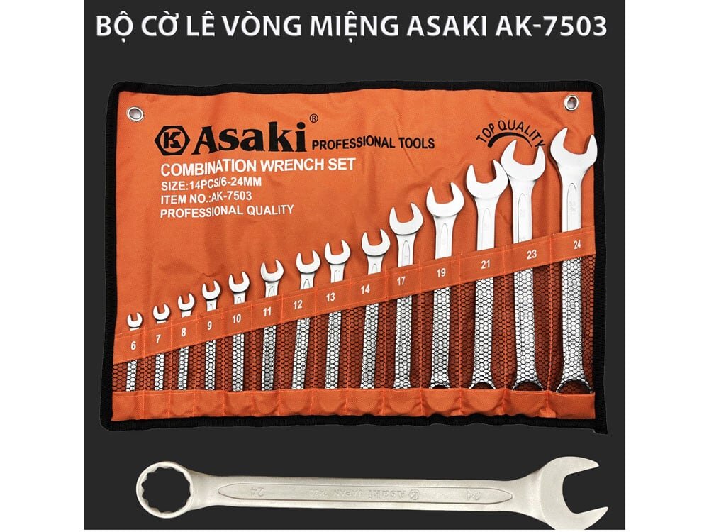 Cờ lê vòng miệng Asaki gồm 14 chi tiết Cờ lê vòng miệng Asaki