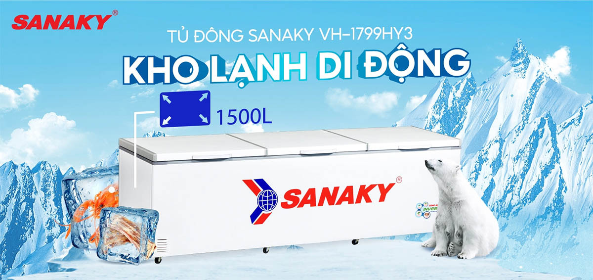 Tủ đông Sanaky 1 ngăn 1700 lít VH-1799HY3 2 Thiết kế 3 cửa mở dễ sử dụng và dung tích khủng 1500L