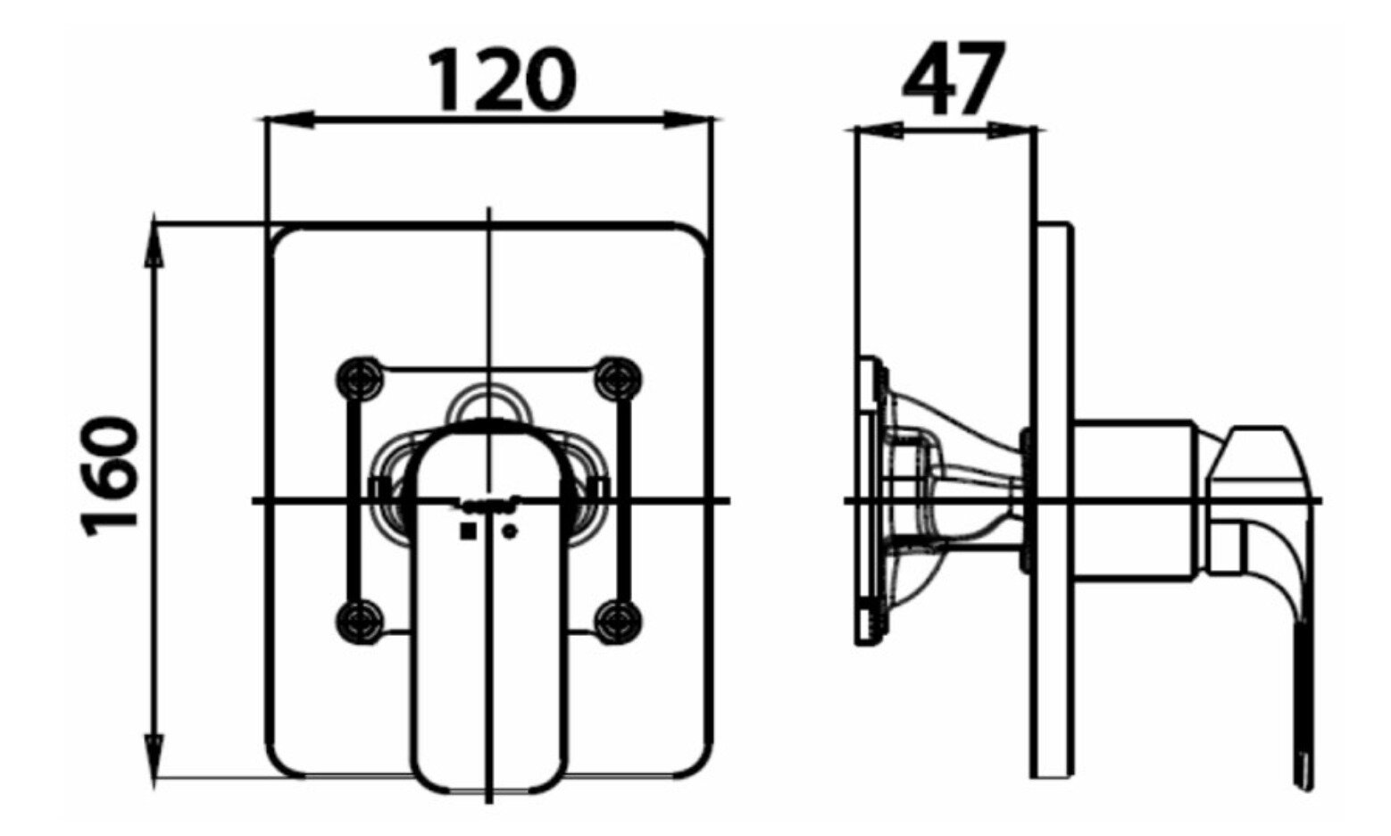 Bản vẽ kỹ thuật van âm tường COTTO CT2146A điều chỉnh nóng lạnh
