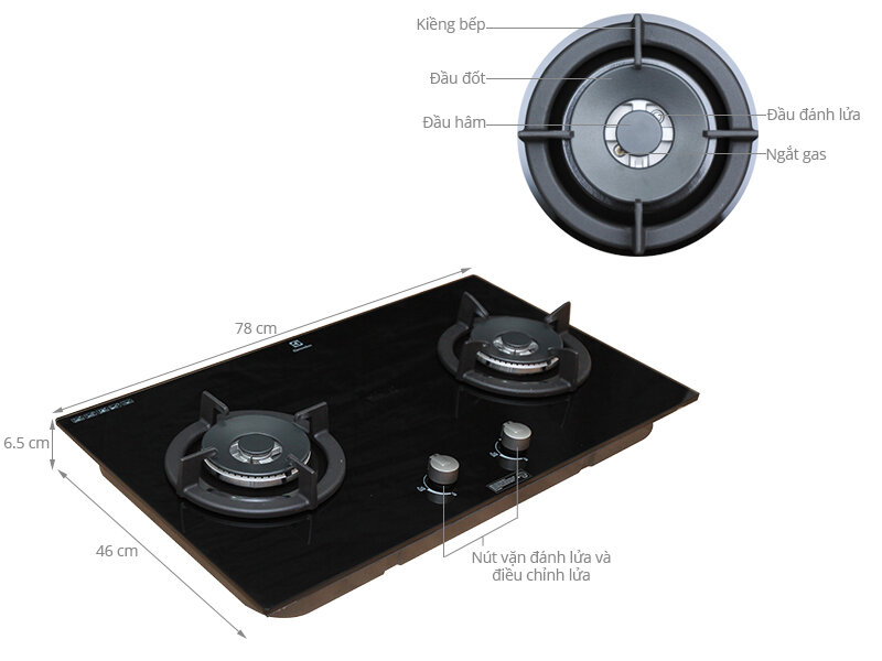 Bếp gas âm Electrolux EGT7627CK Bếp gas âm Electrolux EGT7627CK