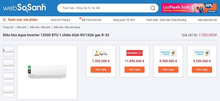 Giá điều hòa Aqua Inverter 12000 BTU 1 chiều AQA-RV13QA phải chăng 