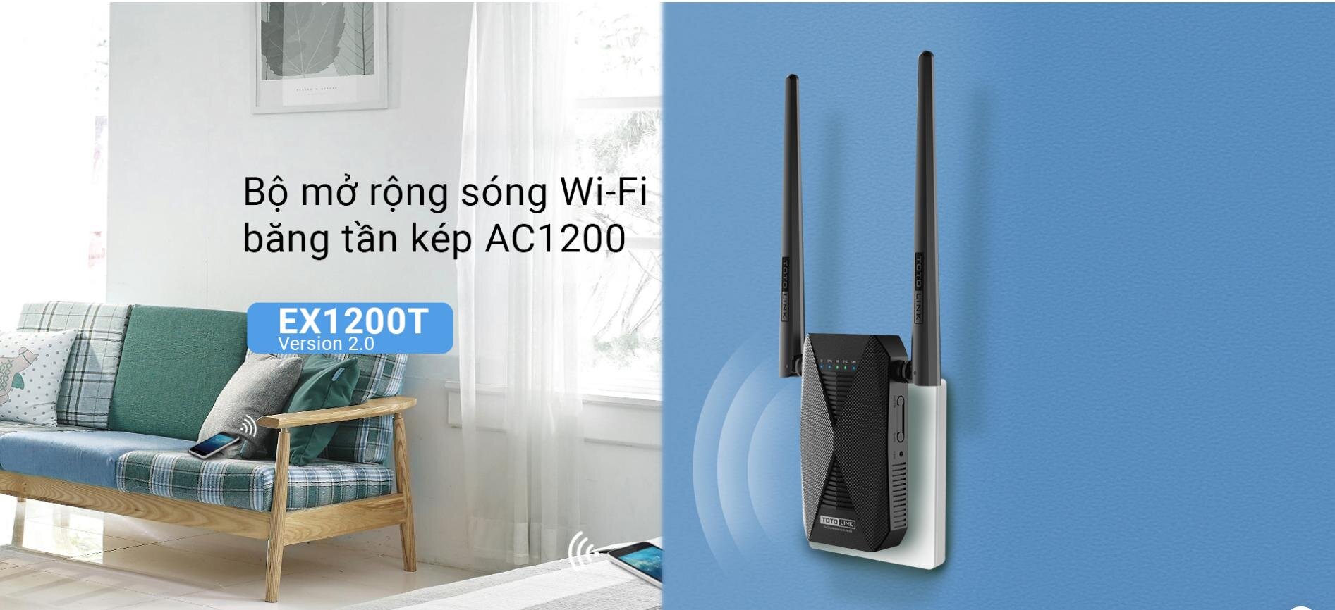 Bộ Mở Rộng Sóng wifi Totolink EX1200T V2 chuẩn AC1200