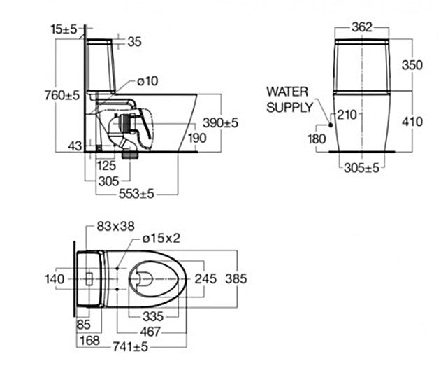 Bản vẽ kỹ thuật của bàn cầu vệ sinh American Standard 2307-WT