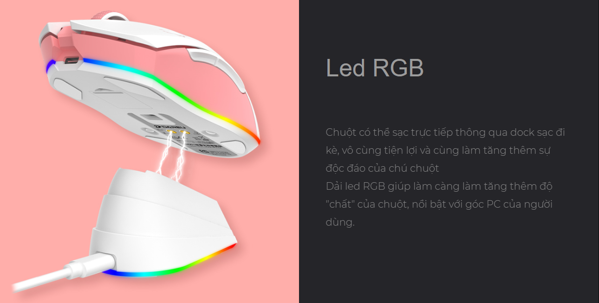 Chuột Gaming không dây Dareu EM901X Pink Led RGB 3