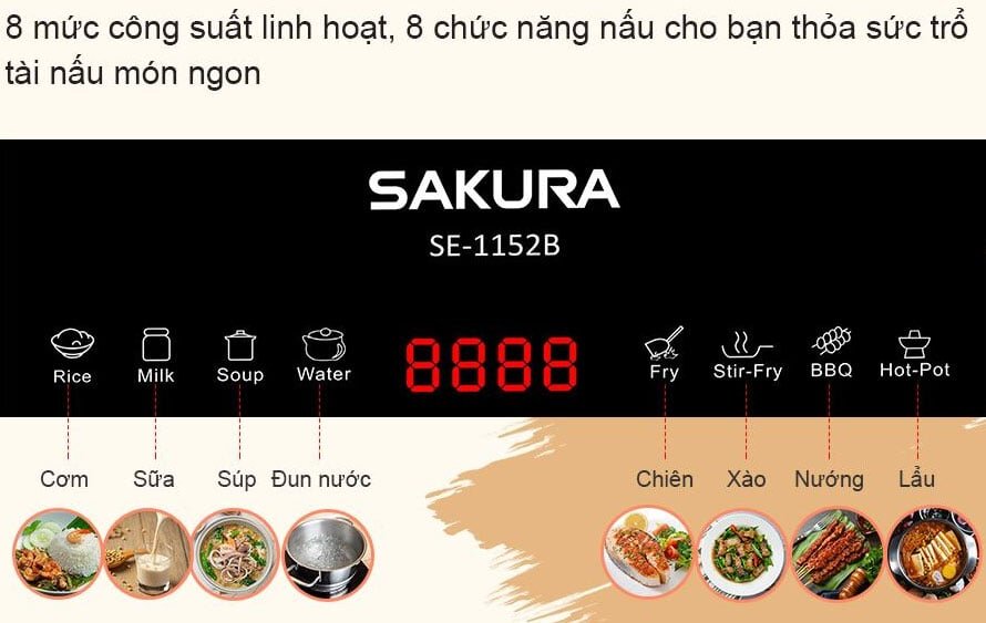 Bếp từ đơn Sakura SE-1152B có 8 chức năng Bếp từ đơn Sakura SE-1152B