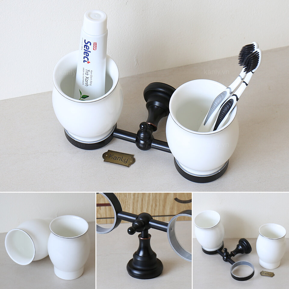 Giá để cốc đôi bằng đồng Kanly GCK08B