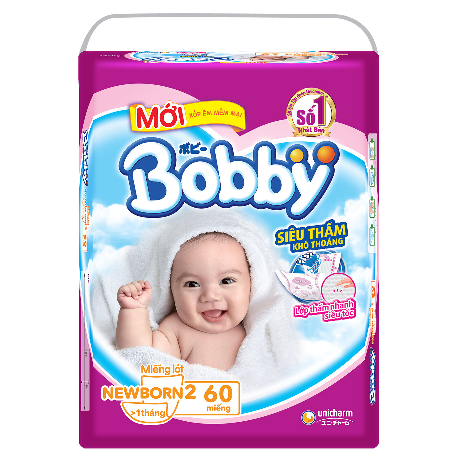  Miếng lót Bobby Newborn 2 - 60 miếng (cho bé 