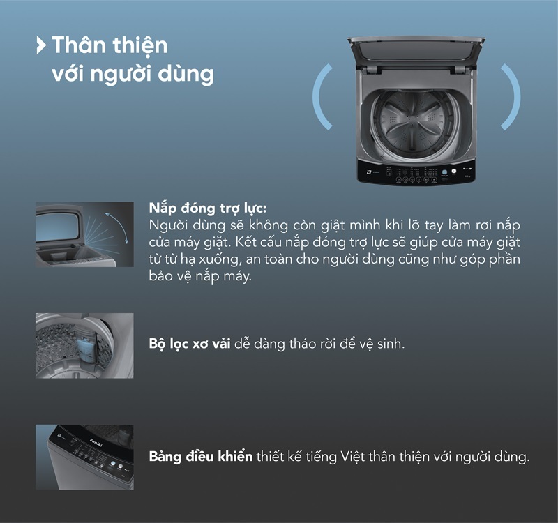 Máy giặt Funiki 9.5kg T695ABG 6 Máy giặt Funiki 9,5kg HWM T695ABG công nghệ