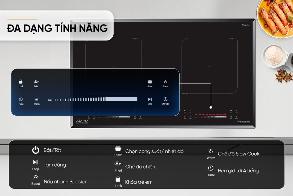 Bếp Đôi Điện Từ Sunhouse MaMa MMB82152-TMC tích hợp đa dạng tính năng