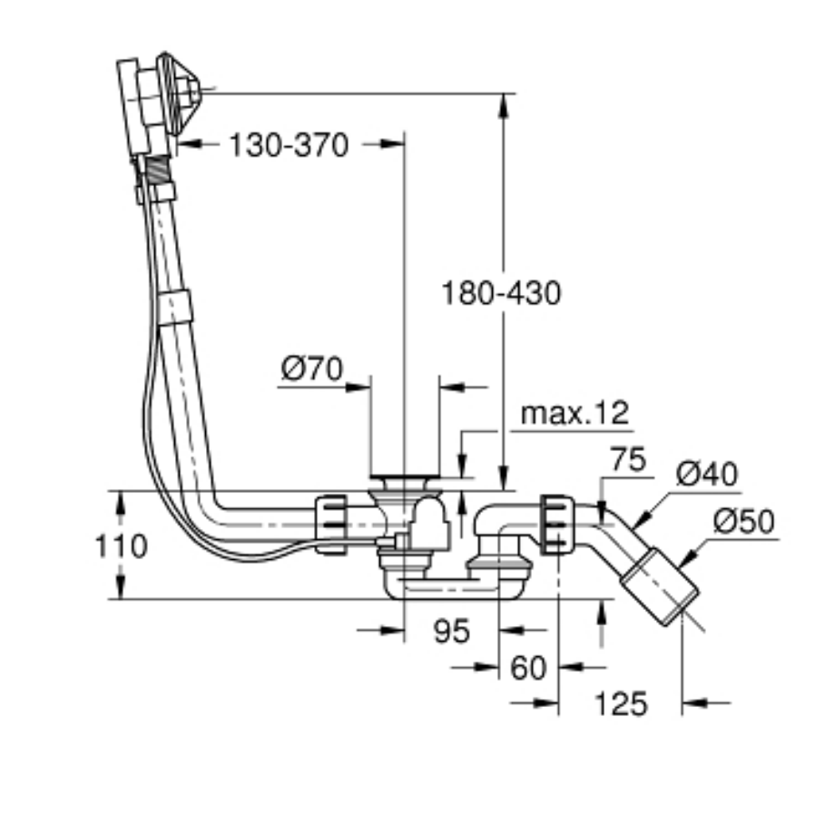 Bản vẽ kỹ thuật bộ xả bồn tắm nằm 28943000 Grohe