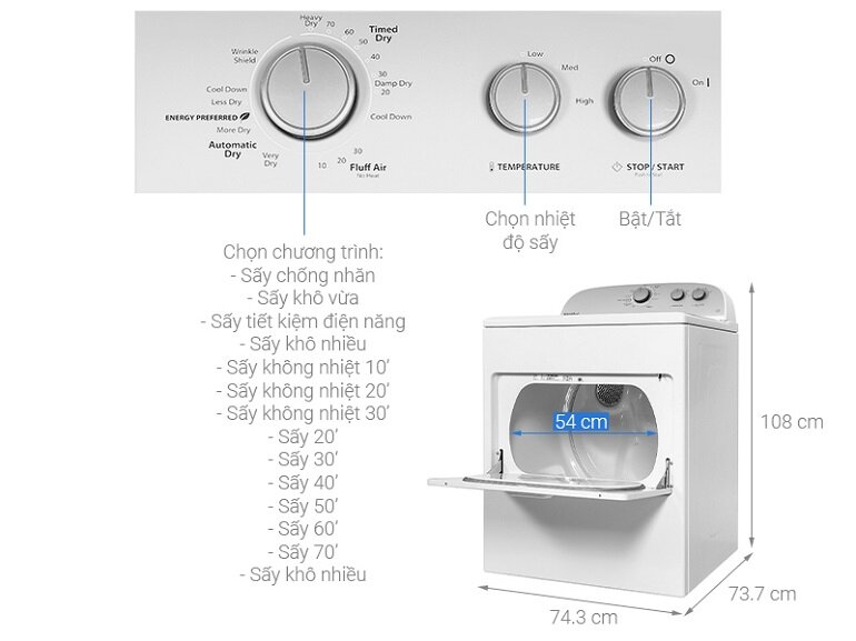 Máy sấy quần áo Whirlpool 3LWED4815FW 15 Kg