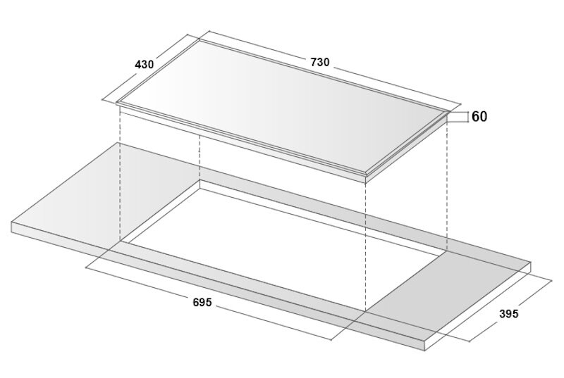 Kích thước lắp đặt bếp từ đôi Blueger B-568G