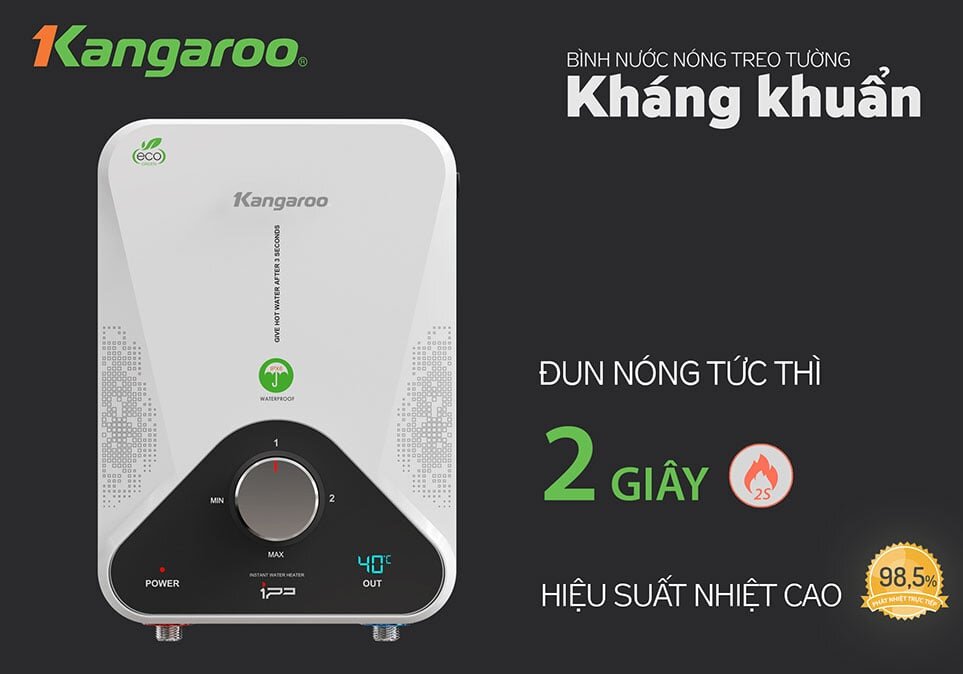 Bình nóng lạnh Kangaroo KG589GP hoạt động với cơ chế làm nóng trực tiếp cho nước nóng tức thì