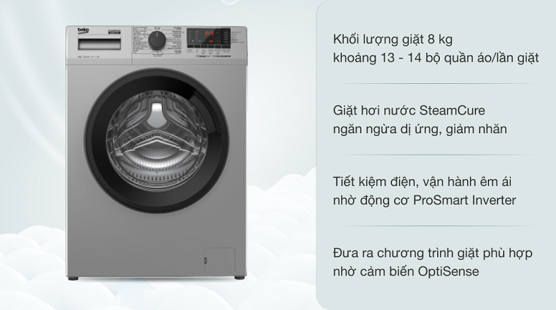 Máy giặt Beko Inverter 8 kg WCV8614XB0STS