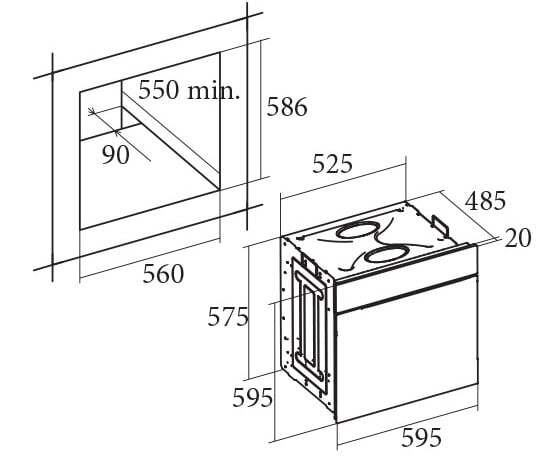 Kích thước lắp đặt lò nướng Cata CM 760 AS BK Kích thước lắp đặt lò nướng Cata CM 760 AS BK