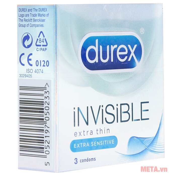 Bao cao su cực siêu mỏng Durex Invisible Extra Thin New (hộp 3 bao)