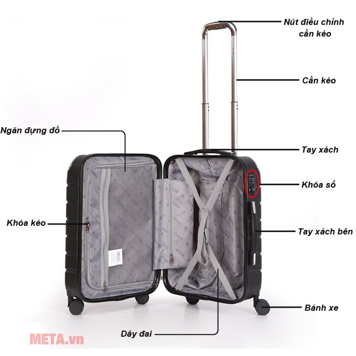 Vali nhựa Sakos khung dây kéo Beryl Suitcase Z22 (36x23x56cm)