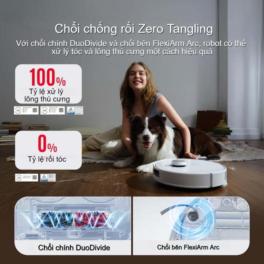 Hệ thống chống rối tóc kép đột phá Robot hút bụi lau nhà Roborock Q Revo Curv – Bản quốc tế