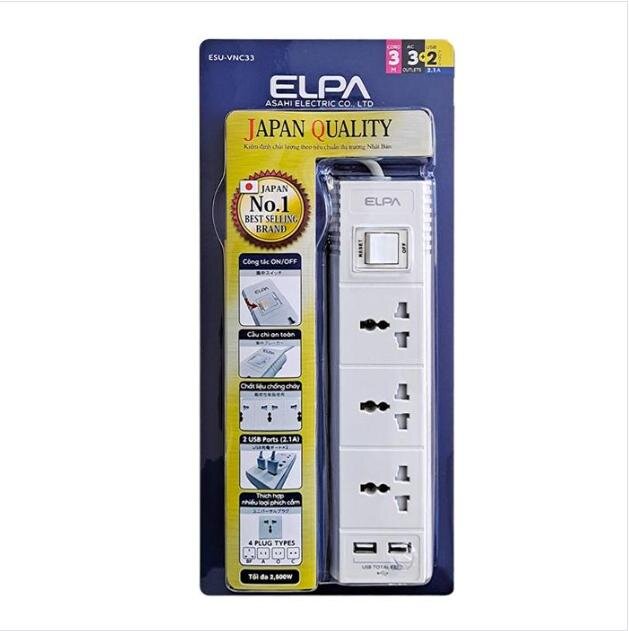 Ổ cắm điện ELPA ESU-VNC33 (3 ổ điện, 1 công tắc, 3m, 2xUSB) 2