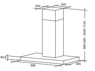 Kích thước của máy hút mùi Máy hút mùi áp tường