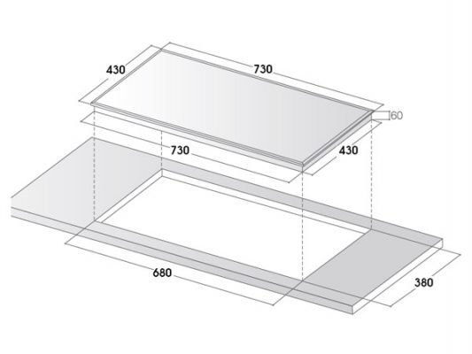 Kích thước lắp đặt bếp từ Kocher DIB4-888MI