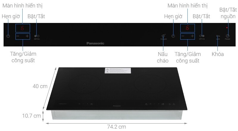 Panasonic KY-A227EKRA được trang bị bảng điều khiển cảm ứng độc lập cho từng vùng nấu