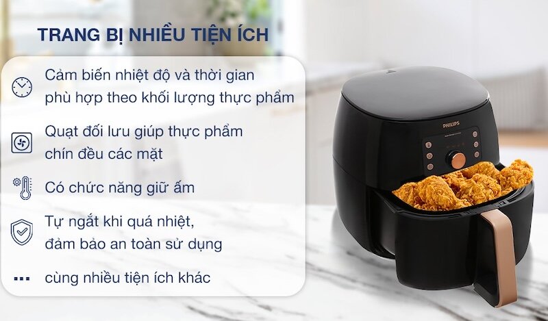 nồi chiên không dầu Philips HD9860/90 có thể chế biến cùng lúc một lượng lớn thực phẩm