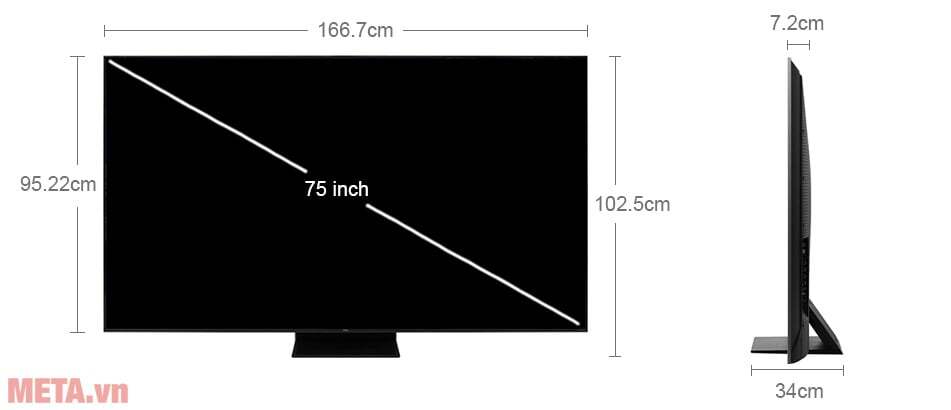 Kích thước tivi TCL 75 inch 75C755 Google TV QD-Mini LED TCL 4K 75C755