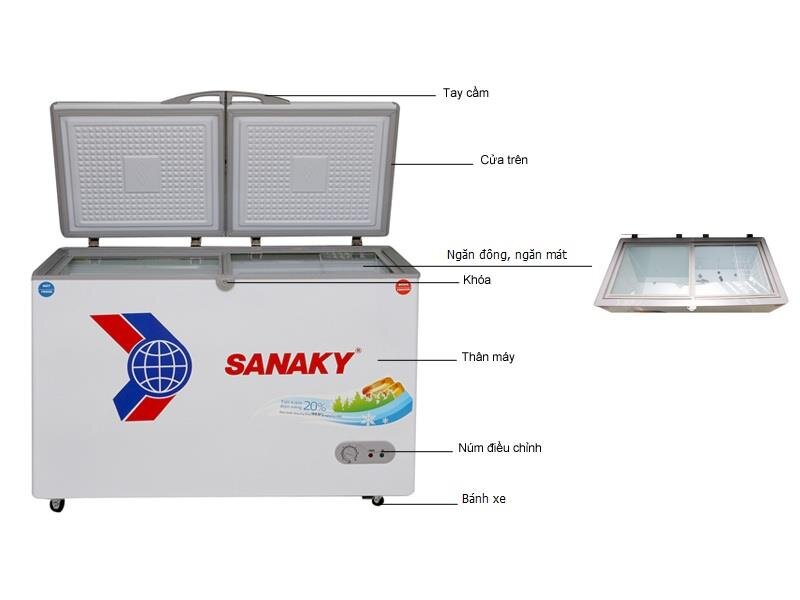 Tủ đông Sanaky 669L VH-6699W1, 2 ngăn đông và mát