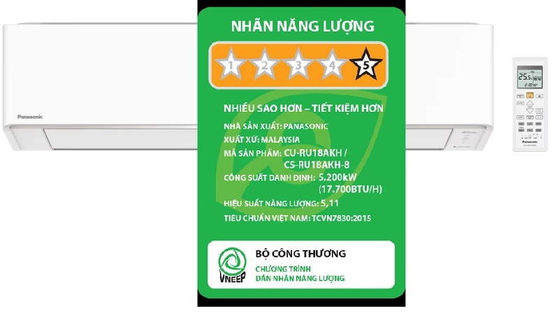 Điều hoà Panasonic Inverter 18000 BTU 1 chiều CU/CS-RU18AKH-8 tiết kiệm điện