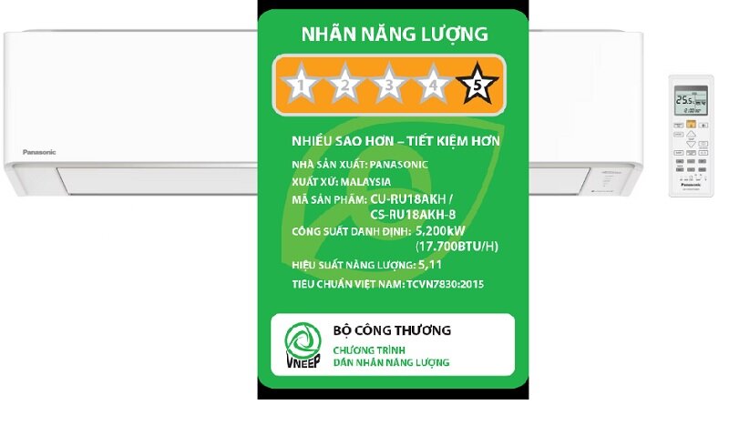 Điều hoà Panasonic Inverter 18000 BTU 1 chiều CU/CS-RU18AKH-8 tiết kiệm điện