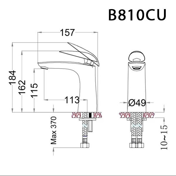 Bản vẽ kỹ thuật vòi chậu rửa mặt Caesar B810 CU