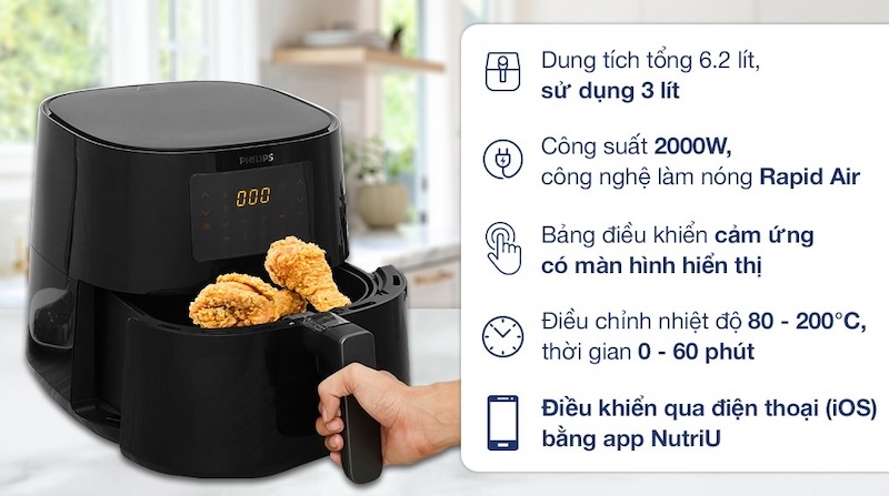 Nồi chiên không dầu Philips HD9280/90 6,2 lít được trang bị công nghệ Rapid Air đột phá
