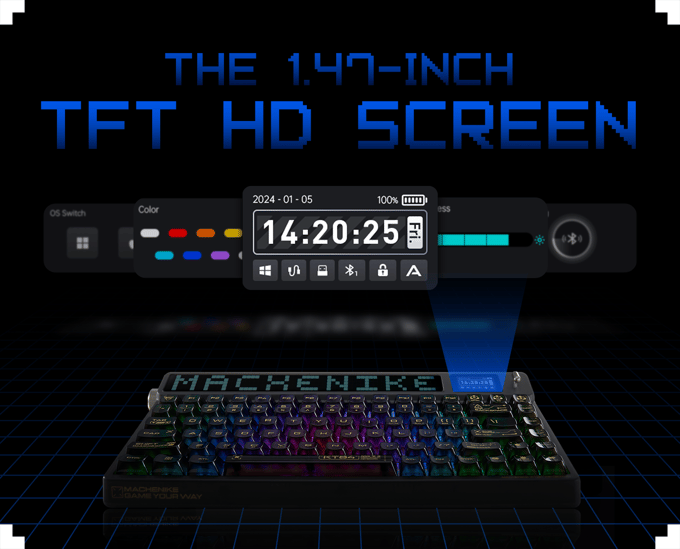 Bàn phím Machenike KT84-B84W Smart Screen Tri-mode 3