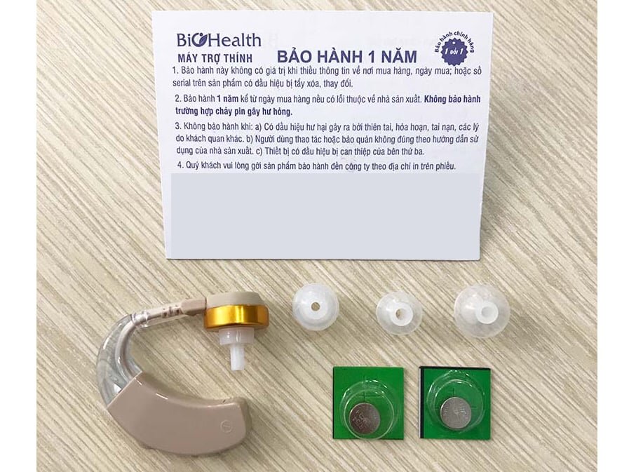 Máy trợ thính BioHealth có 3 nút tai và 2 pin Máy trợ thính BioHealth
