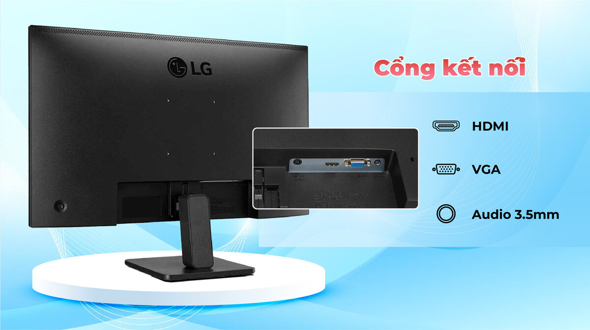 cổng kết nối của LG 22MR410-B phổ biến, tương thích cao với hầu hết thiết bị ngoại vi như pc, laptop