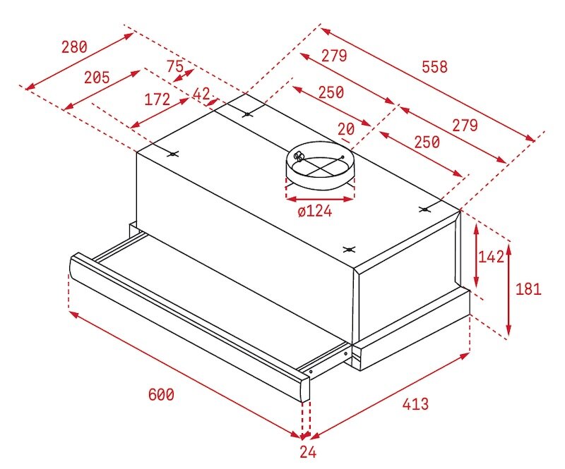 Kích thước lắp đặt máy hút mùi gắn tường Teka TL 6420
