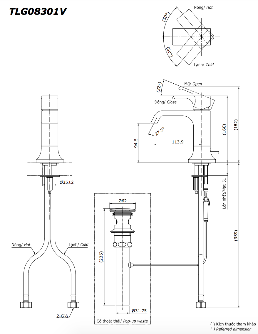 Bản vẽ kỹ thuật vòi lavabo TOTO TLG08301V