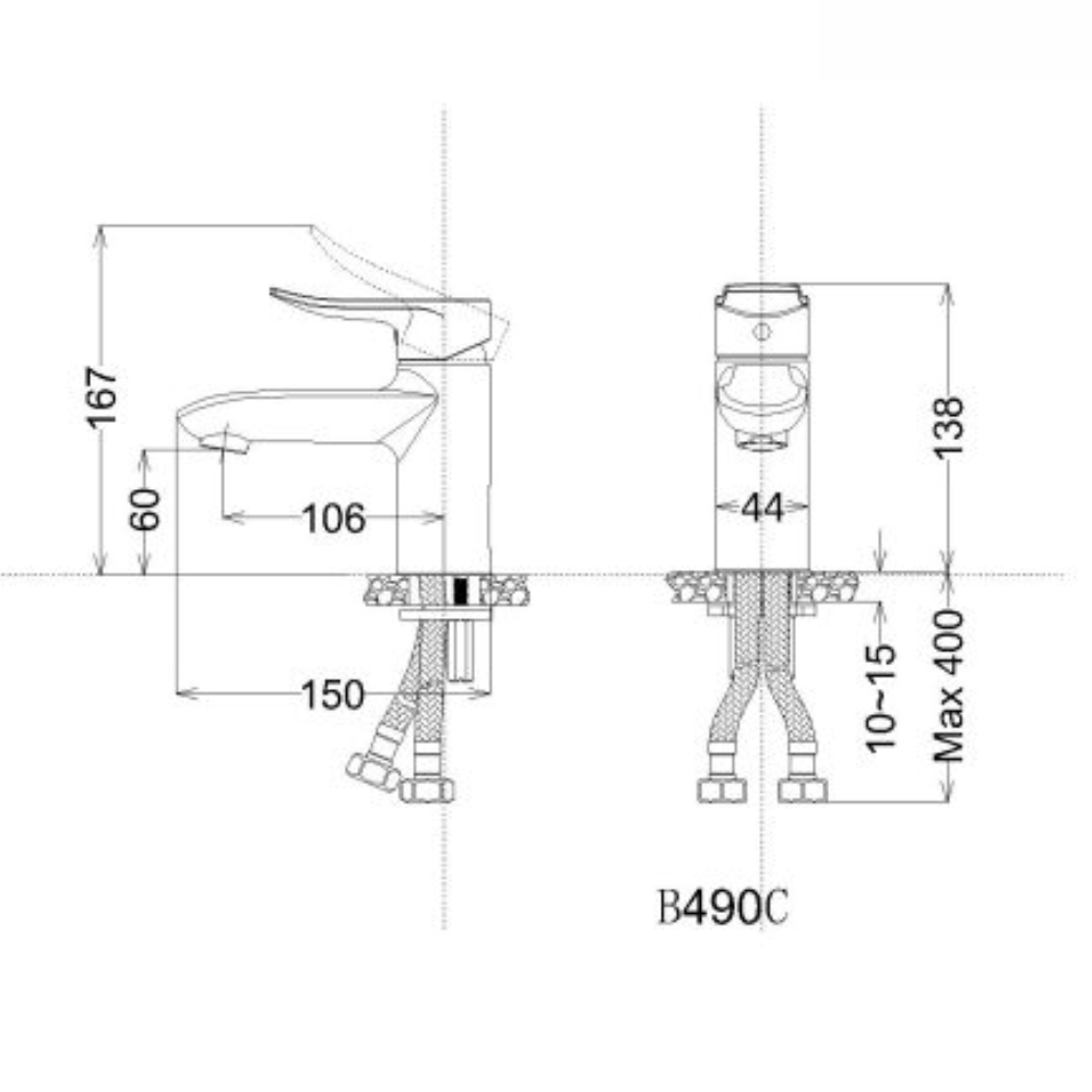 Bản vẽ kỹ thuật vòi chậu lavabo nóng lạnh Caesar BT490CU