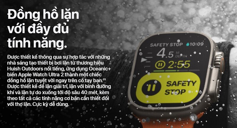 Apple Watch Ultra 2 49mm dây Ocean Band tính năng hỗ trợ lặn