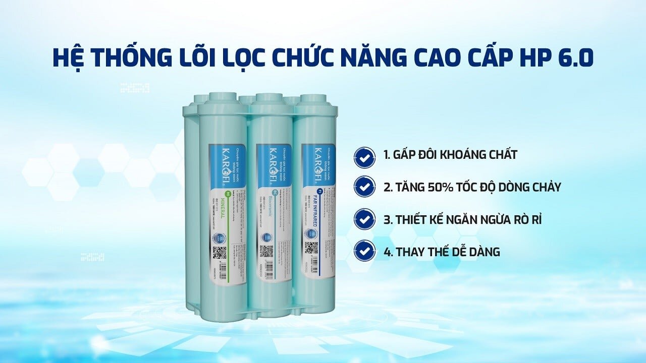 Máy lọc nước KAQ-U05 Pro sử dụng hệ thống 6 lõi chức năng