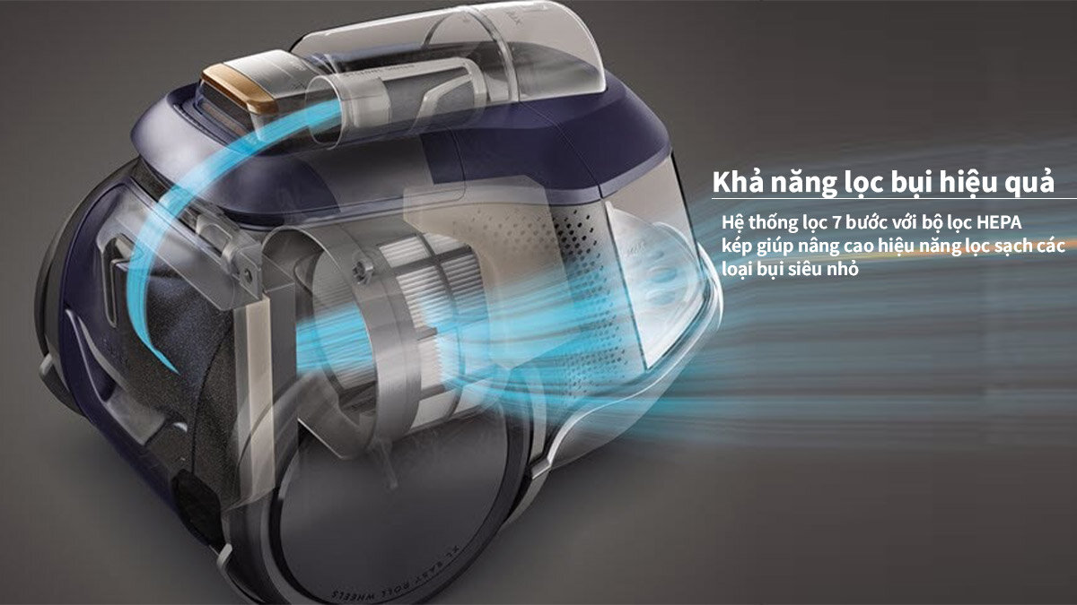 Máy hút bụi Electrolux PC91-5IBM có khả năng lọc bụi mịn hiệu quả hơn so với các loại máy hút bụi truyền thống