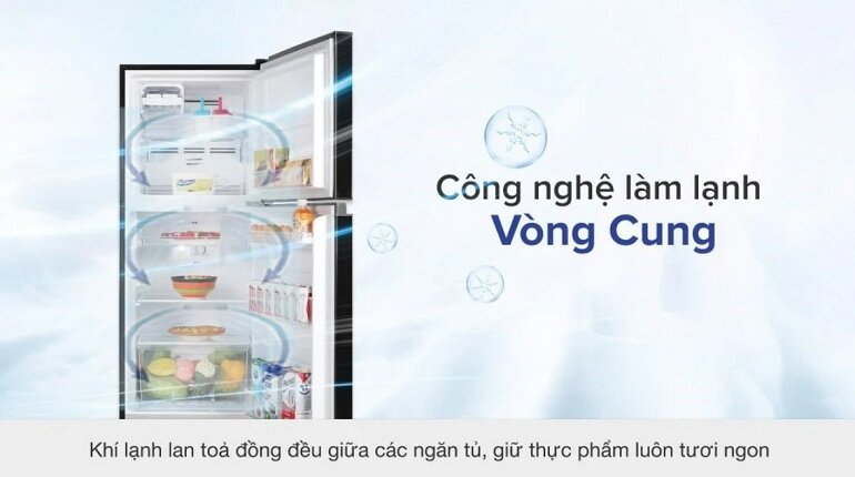 Hệ thống làm lạnh vòng cung làm lạnh thực phẩm toàn diện của tủ lạnh Toshiba GR-A25VM