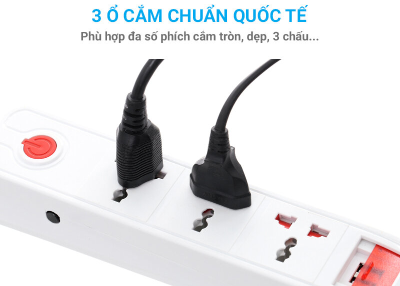 Ổ cắm Điện Quang 3 lỗ 3 chấu 2USB 5m DBW103USB Ổ cắm Điện Quang 3 lỗ 3 chấu 2USB 5m DBW103USB