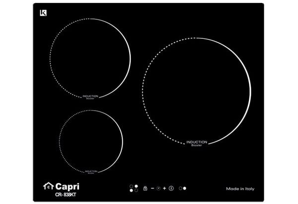 Bếp từ 3 vùng nấu Capri CR-838KT được trang bị nhiều tính năng hiện đại Bếp từ 3 vùng nấu Capri CR-838KT