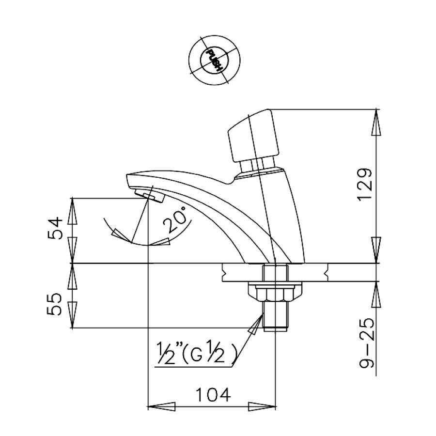 Bản vẽ kỹ thuật vòi lavabo bán tự động COTTO CT161(HM)
