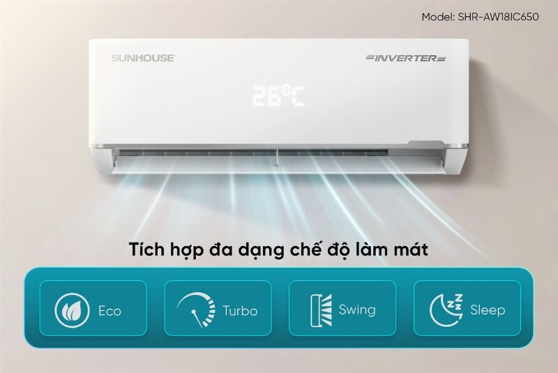 Điều hòa Sunhouse Inverter 18000 BTU 1 chiều SHR-AW18IC650 gas R-32