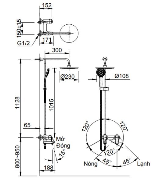 Bản vẽ kỹ thuật cây sen tắm nóng lạnh INAX BFV-915S