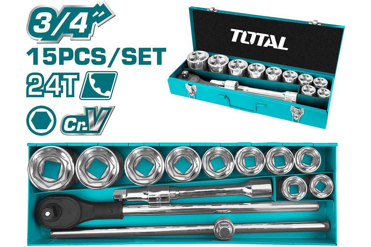 Bộ 15 đầu tuýp 3/4 in Total THT341151